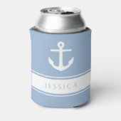 Moderne Blauwe Nautische Anker Douanenaam Blikjeskoeler (Blikje Achterkant)