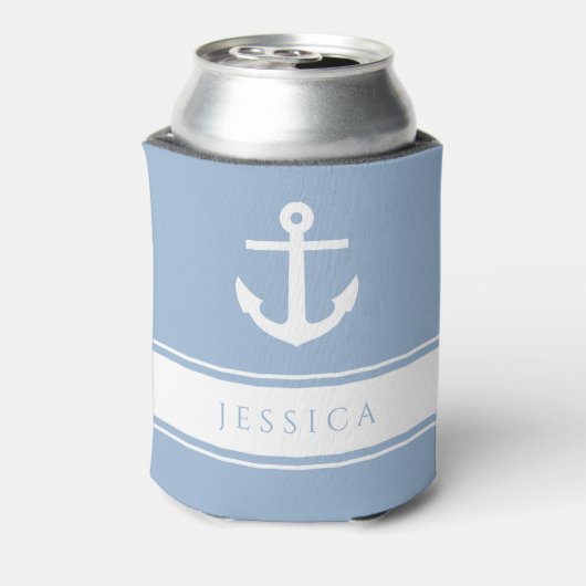 Moderne Blauwe Nautische Anker Douanenaam Blikjeskoeler (Blikje Achterkant)