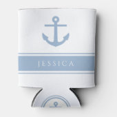 Moderne blauwe nautische ankernaam blikjeskoeler (Voorkant)