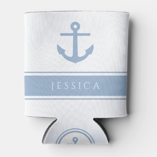 Moderne blauwe nautische ankernaam blikjeskoeler (Voorkant)
