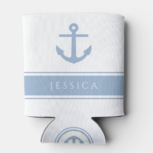 Moderne blauwe nautische ankernaam blikjeskoeler (Achterkant)