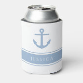 Moderne blauwe nautische ankernaam blikjeskoeler (Blikje Achterkant)