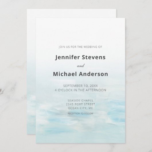 Moderne Blauwe Nautische Waterverf Bruiloft Kaart (Voorkant / Achterkant)