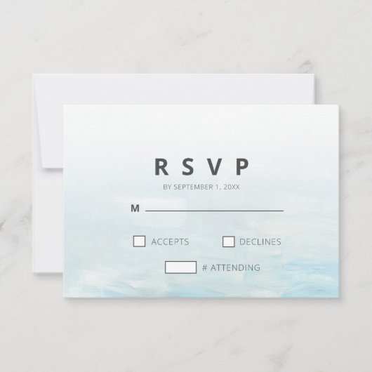 Moderne Blauwe Nautische Waterverf Bruiloft RSVP Kaartje (Voorkant)