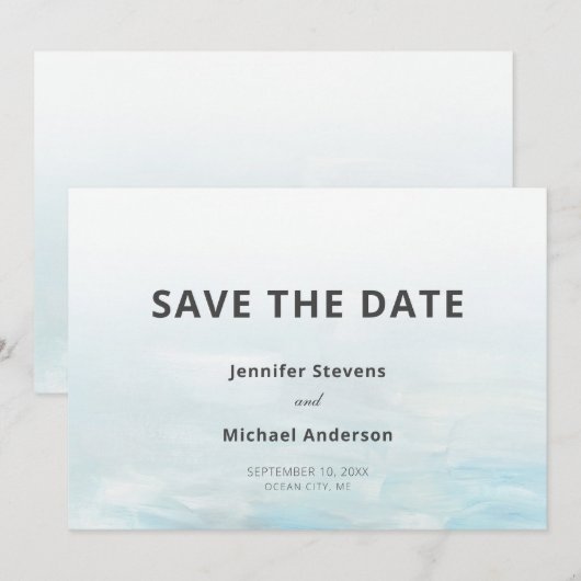 Moderne Blauwe Nautische Waterverf Bruiloft Save The Date (Voorkant / Achterkant)