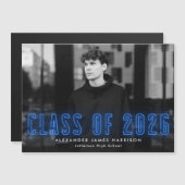 Moderne Blauwe Neon Klasse van 2025 Foto Afstudere Magnetische Uitnodiging (Voorkant / Achterkant)
