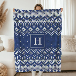 Moderne blauwe Nordic trui brei monogram vakantie Fleece Deken