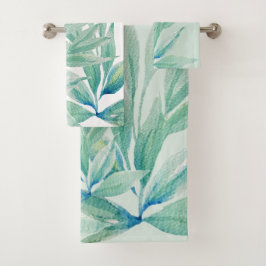 Moderne Blauwe Oceaan Abstracte Planten Aquarel Bad Handdoek