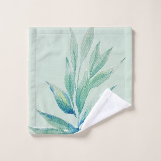 Moderne Blauwe Oceaan Abstracte Planten Waterverf Bad Handdoek (Wasdoekje)