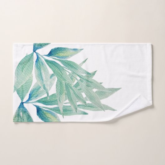 Moderne Blauwe Oceaan Abstracte Planten Waterverf Bad Handdoek (Handdoek)
