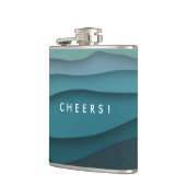 Moderne blauwe oceaan golven kust heupfles (Links)