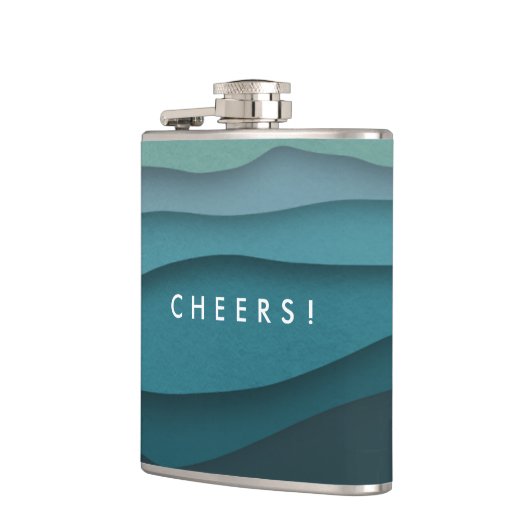 Moderne blauwe oceaan golven kust heupfles (Links)