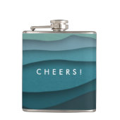 Moderne blauwe oceaan golven kust heupfles (Voorkant)