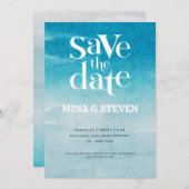 Moderne blauwe oceaan Watercolor bruiloft  Save The Date (Voorkant / Achterkant)
