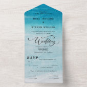 Moderne blauwe oceaan Waterverf All In One Uitnodiging (Binnen)