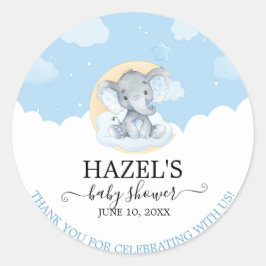 Moderne Blauwe Olifant Jongens Baby Shower Bedankt Ronde Sticker