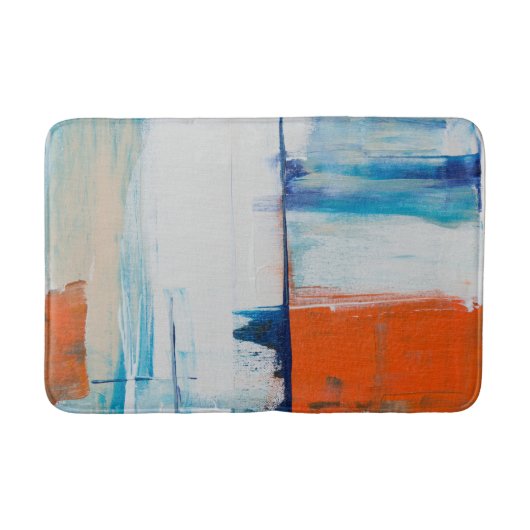 Moderne Blauwe Oranje Abstracte Kunst Badmat (Voorkant)