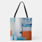 Moderne Blauwe Oranje Abstracte Kunst Tote Bag (Voorkant)