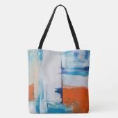 Moderne Blauwe Oranje Abstracte Kunst Tote Bag (Achterkant)