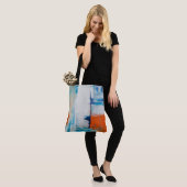 Moderne Blauwe Oranje Abstracte Kunst Tote Bag (Op model)