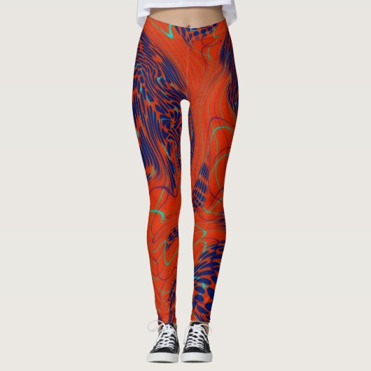 Moderne blauwe oranje abstracte leggings (Voorkant)