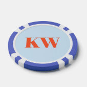 Moderne blauwe oranje monogram initiaal gepersonal poker chips (Enkel)