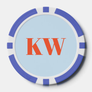 Moderne blauwe oranje monogram initiaal gepersonal poker chips