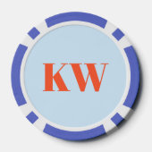 Moderne blauwe oranje monogram initiaal gepersonal poker chips (Achterkant)