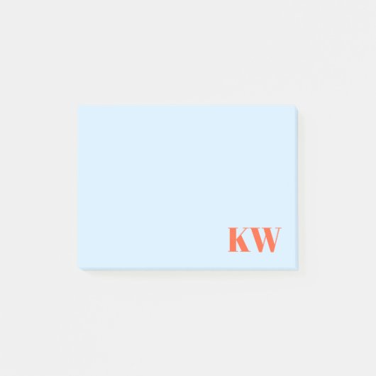 Moderne blauwe oranje monogram initiaal gepersonal post-it® notes (Voorkant)