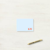 Moderne blauwe oranje monogram initiaal gepersonal post-it® notes (Op bureau)