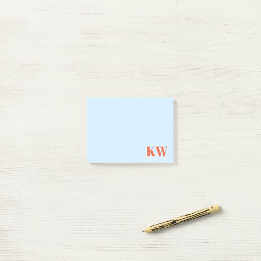 Moderne blauwe oranje monogram initiaal gepersonal post-it® notes (Op bureau)