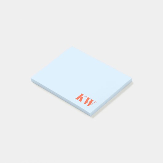 Moderne blauwe oranje monogram initiaal gepersonal post-it® notes (Schuin)