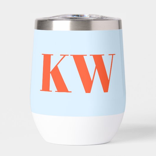 Moderne Blauwe Oranje Monogram Initiaal Letters Pe (Voorkant)