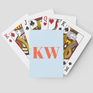 Moderne Blauwe Oranje Monogram Initiaal Letters Pe Pokerkaarten