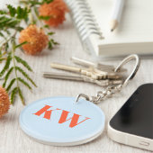 Moderne Blauwe Oranje Monogram Initiaal Letters Pe Sleutelhanger (Voorkant Rechts)