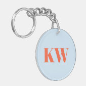 Moderne Blauwe Oranje Monogram Initiaal Letters Pe Sleutelhanger (Voorkant Links)