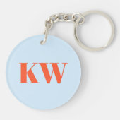 Moderne Blauwe Oranje Monogram Initiaal Letters Pe Sleutelhanger (Achterkant)