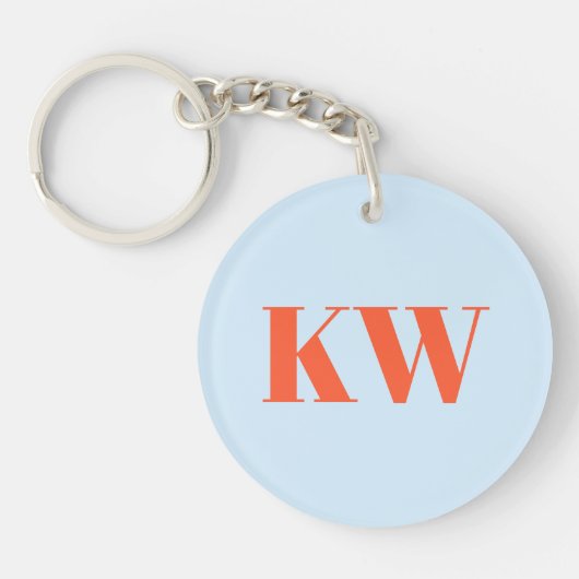 Moderne Blauwe Oranje Monogram Initiaal Letters Pe Sleutelhanger (Voorkant)