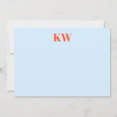 Moderne blauwe oranje monogram initialen gepersona bedankkaart (Voorkant)