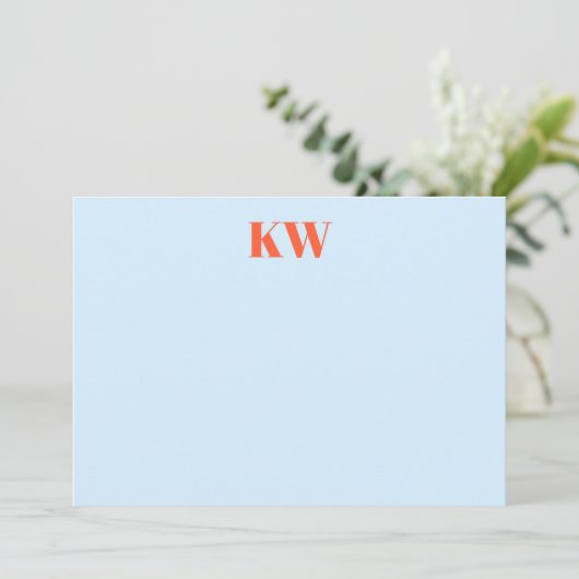 Moderne blauwe oranje monogram initialen gepersona bedankkaart (Staand voorkant)