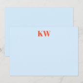 Moderne blauwe oranje monogram initialen gepersona bedankkaart (Voorkant / Achterkant)
