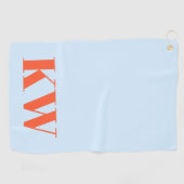 Moderne blauwe oranje monogram initialen gepersona golfhanddoek (Horizontaal)