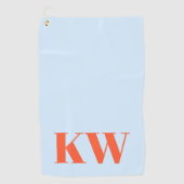 Moderne blauwe oranje monogram initialen gepersona golfhanddoek (Voorkant)