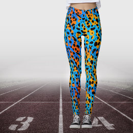 Moderne Blauwe Oranje Verlopen Dierenprint Patroon Leggings