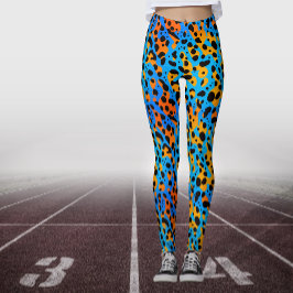 Moderne Blauwe Oranje Verlopen Dierenprint Patroon Leggings