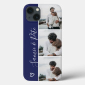 Moderne blauwe paar namen 3 foto's collage raster Case-Mate iPhone case (Achterkant)