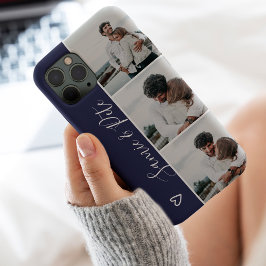Moderne blauwe paar namen 3 foto's collage raster Case-Mate iPhone case