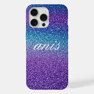 Moderne blauwe paarse glitter iPhone 15 pro max case