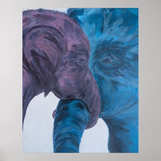 Moderne Blauwe & Paarse Olifant Expressionist Poster (Voorkant)