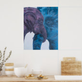 Moderne Blauwe & Paarse Olifant Expressionist Poster (Keuken)